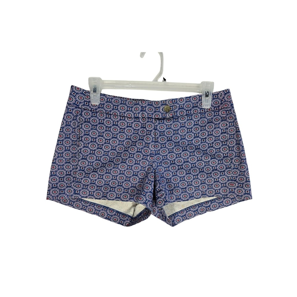 J.Crew Women Blue Red Geometric Tile Print Stretch Chino Shorts Size 2 Preppy